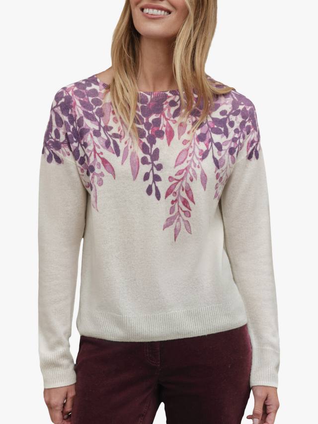 

Свитер из чистого кашемира с листовым цветочным принтом Pure Collection, Purple/Multi
