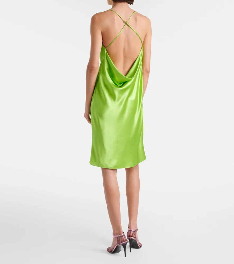 Шелковое атласное платье-комбинация Saint Laurent, зеленый — фото 3