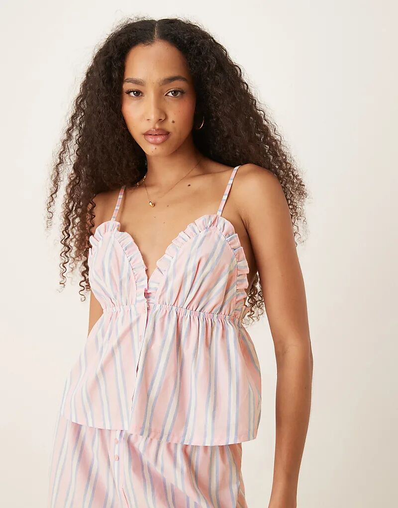 

Пижамный топ ASOS DESIGN Mix & Match из ткани в розово-голубую полоску