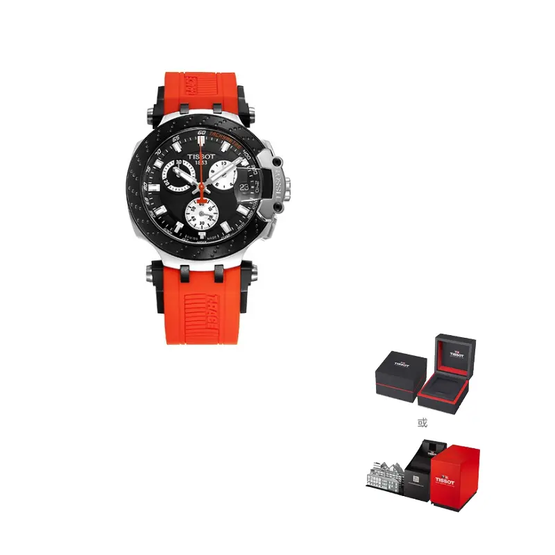 

TISSOT Часы Race Collection Quartz Movement Men's Watch Watch 47.6*43mm Black Dial Stainless Steel Case Rubber Strap, Black Dial Red Strap