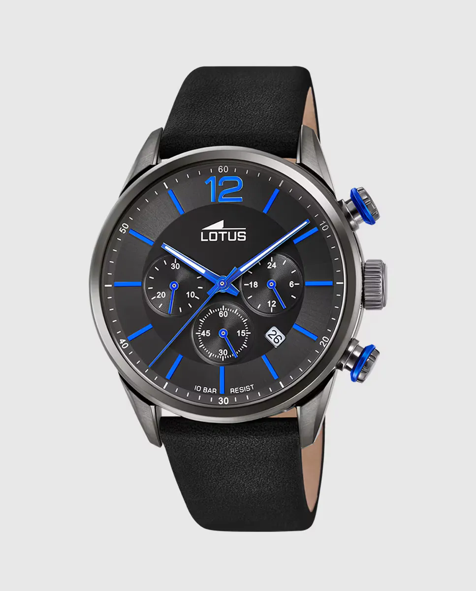 

Мужские часы 18687/3 Chrono черные кожаные LOTUS, черный