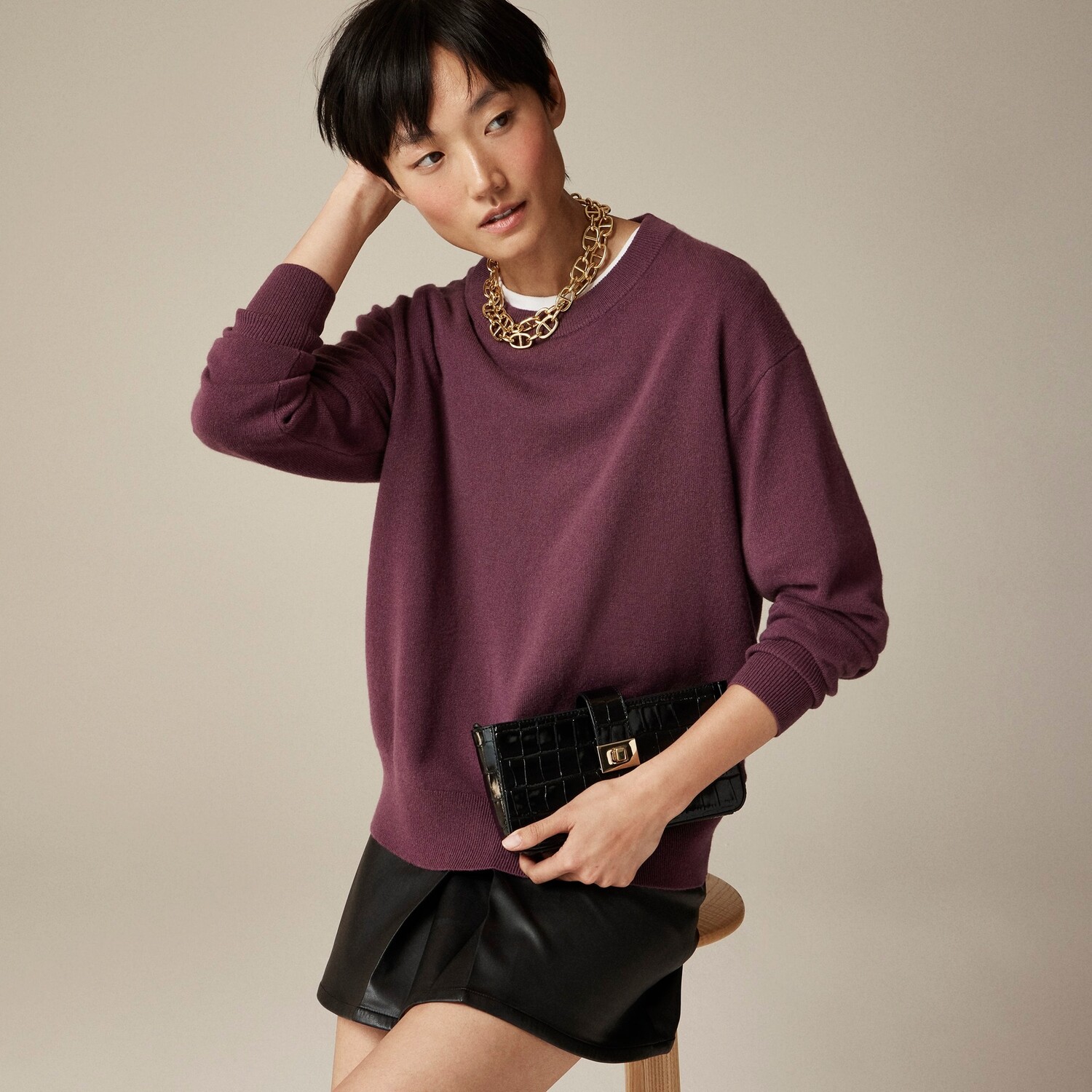 

Кашемировый свободный свитер с круглым вырезом J.Crew, фиолетовый