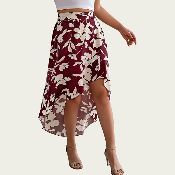 

Женская юбка с цветочным принтом, асимметричным подолом и эффектом high-low Anna-Kaci, Burgundy