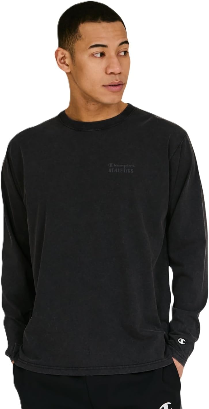 

Мужская футболка Champion с длинными рукавами и круглым вырезом, RelaxFit, теплозащита, быстросохнущая, защита от УФ-излучения, логотип, спортивная одежда для тренировок, C3-CS402, черный