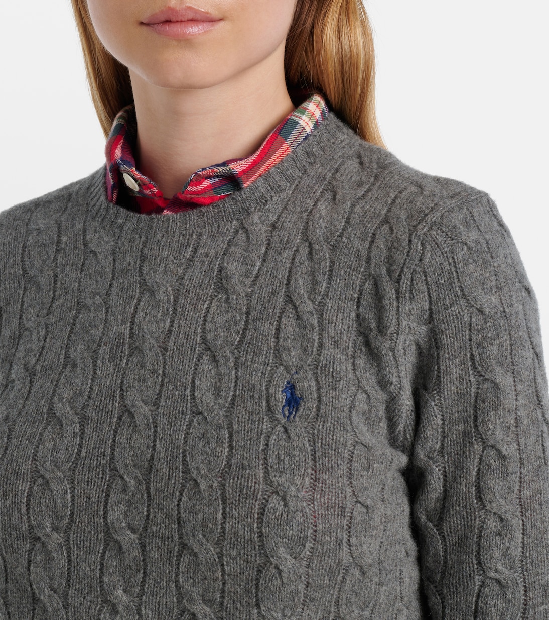 Свитер из шерсти и кашемира, связанный косами Polo Ralph Lauren, Flannel Grey Heather — фото 4