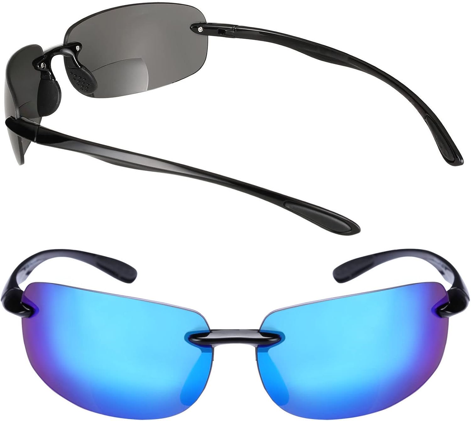 

Солнцезащитные очки Mass Vision 'The Influencer' (2 пары) с легкими спортивными поляризованными бифокальными линзами для чтения, для мужчин и женщин, Polarized - Black/Open Road Blue