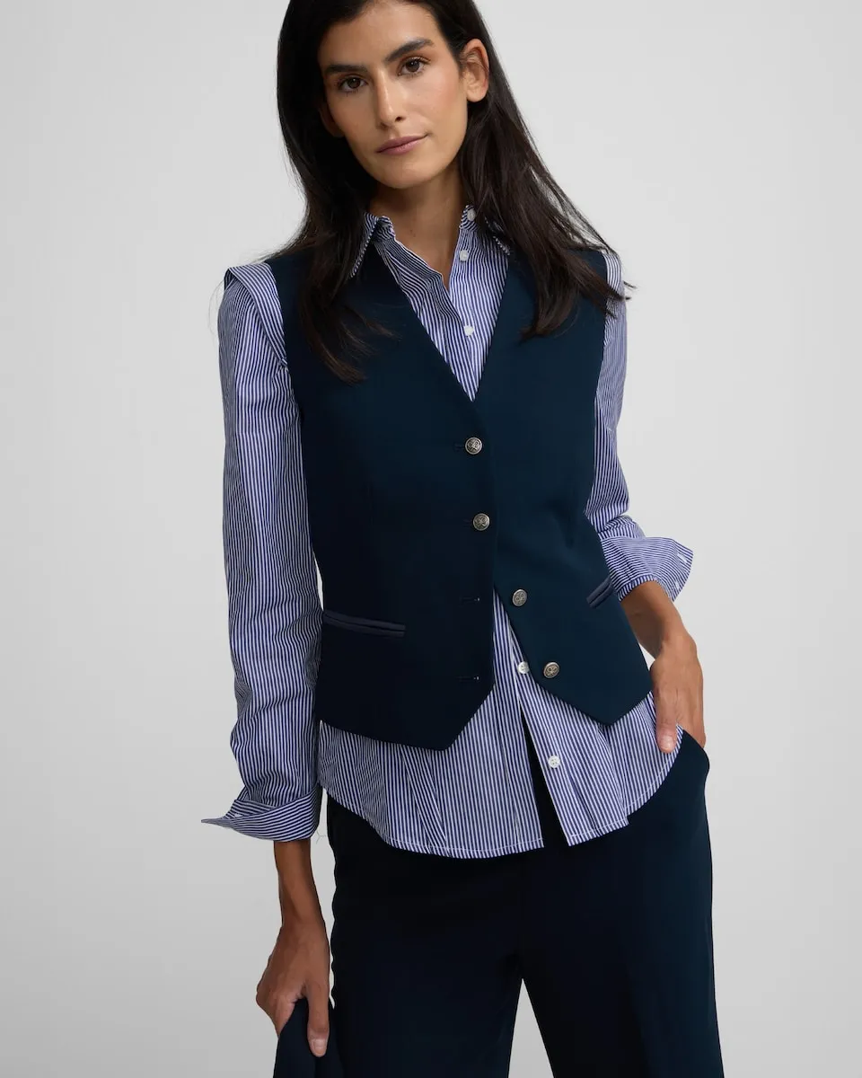 

Женский классический жилет с деталями из темно-сатиновой ткани Silbon