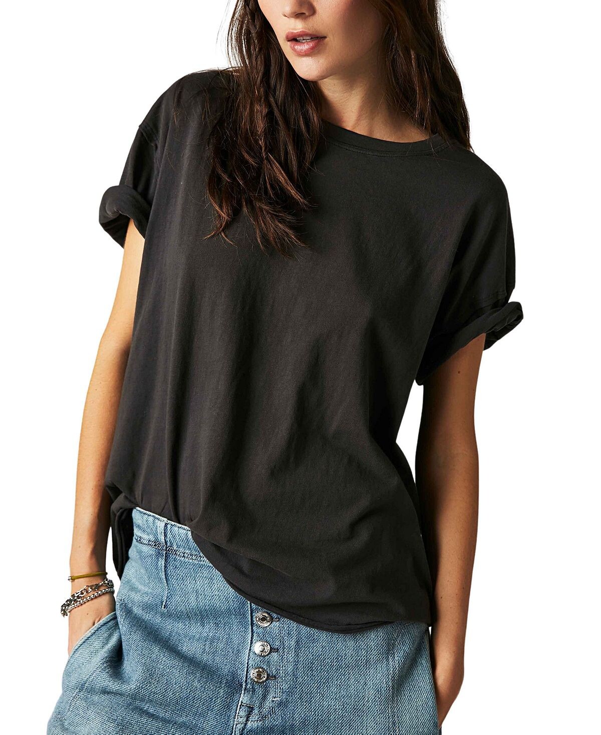 

Женская хлопковая футболка Nina Free People, черный