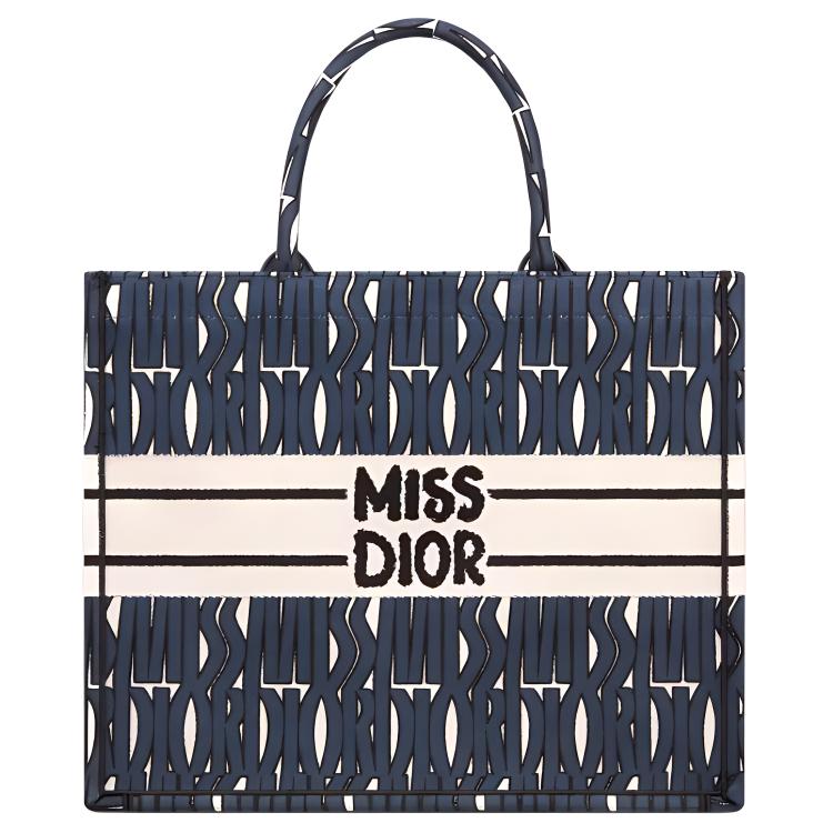 

DIOR Вышитая сумка-шоппер, шоппер, большая женская сумка сине-белая