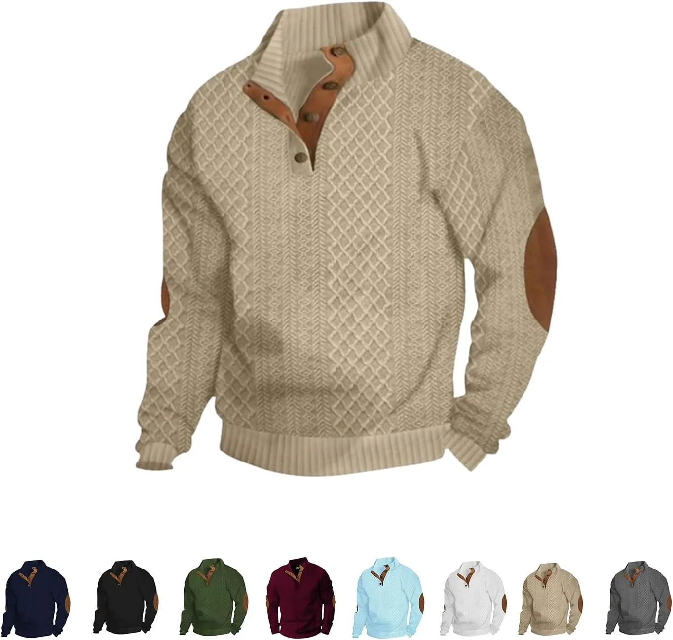 

Мужской свитер с воротником-стойкой и налокотниками