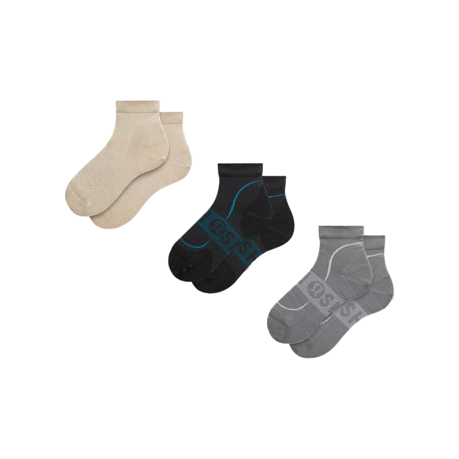 

SLNSH Power Stride носки женские щиколотка 3 пары Lululemon, черный/слоновая кость/серый/серый