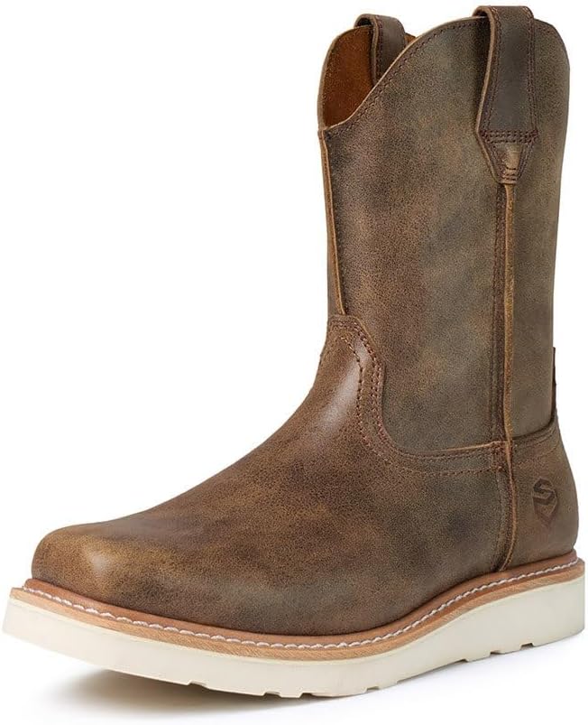 

Ботинки SUREWAY Western - мужские ботинки с квадратным носком, кожаные ботинки Wellington на мягкой подошве, прочные классические ковбойские ботинки с нескользящей подошвой, серый