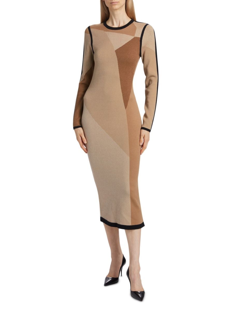 

Платье миди Nora Colorblocked Knit Toccin, кэмел
