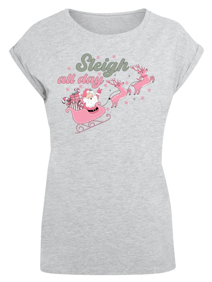 

Футболка F4NT4STIC Extended Shoulder T-Shirt Sleigh all day Santas Reindeers, пятнистый серый