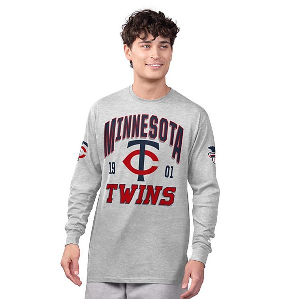 

Мужской комплект из двух футболок Minnesota Twins с длинным и коротким рукавом в цвете heather gray/navy Starter