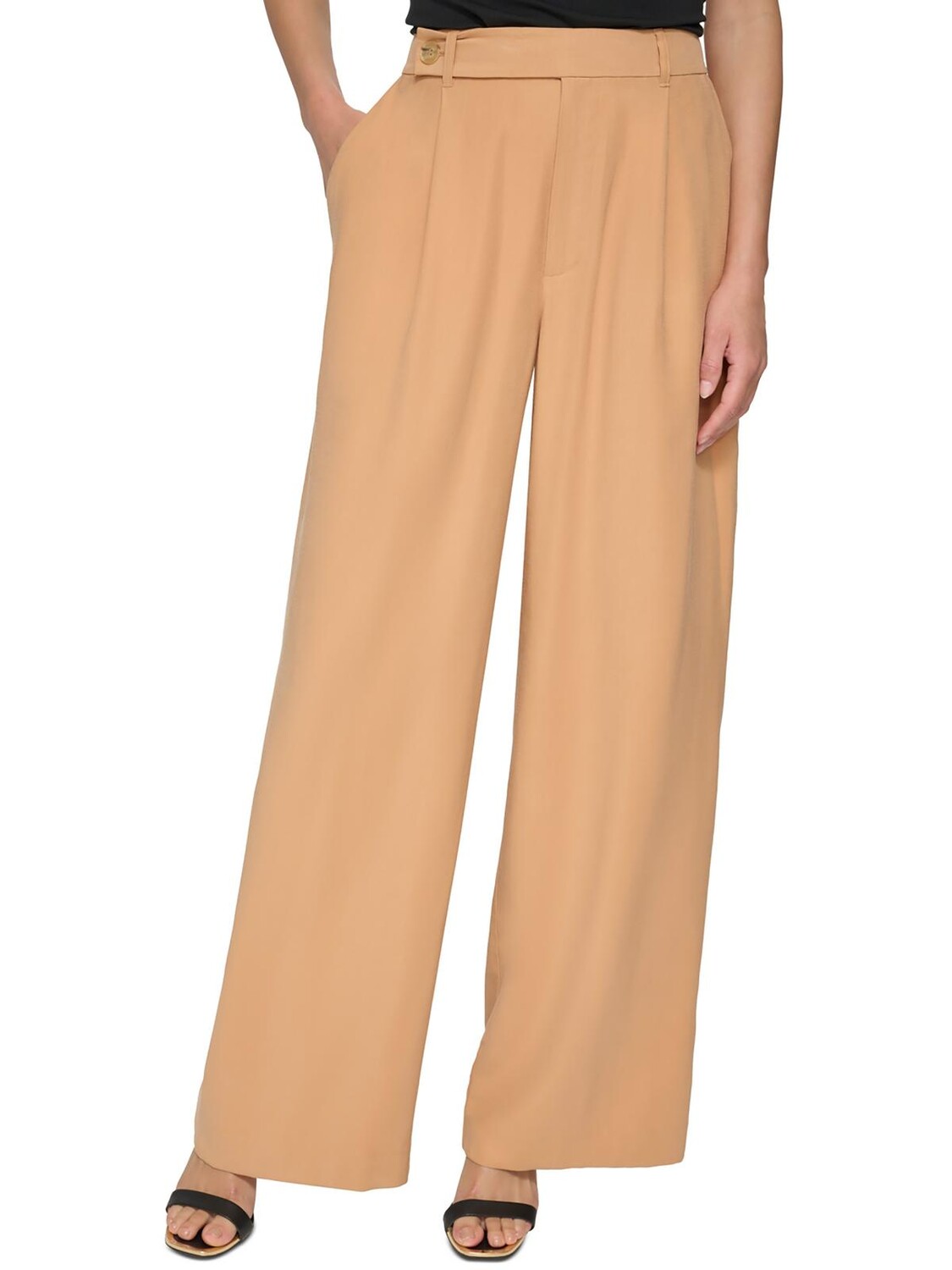 

Женские плиссированные широкие брюки с высокой посадкой DKNY, цвет Saddle Tan
