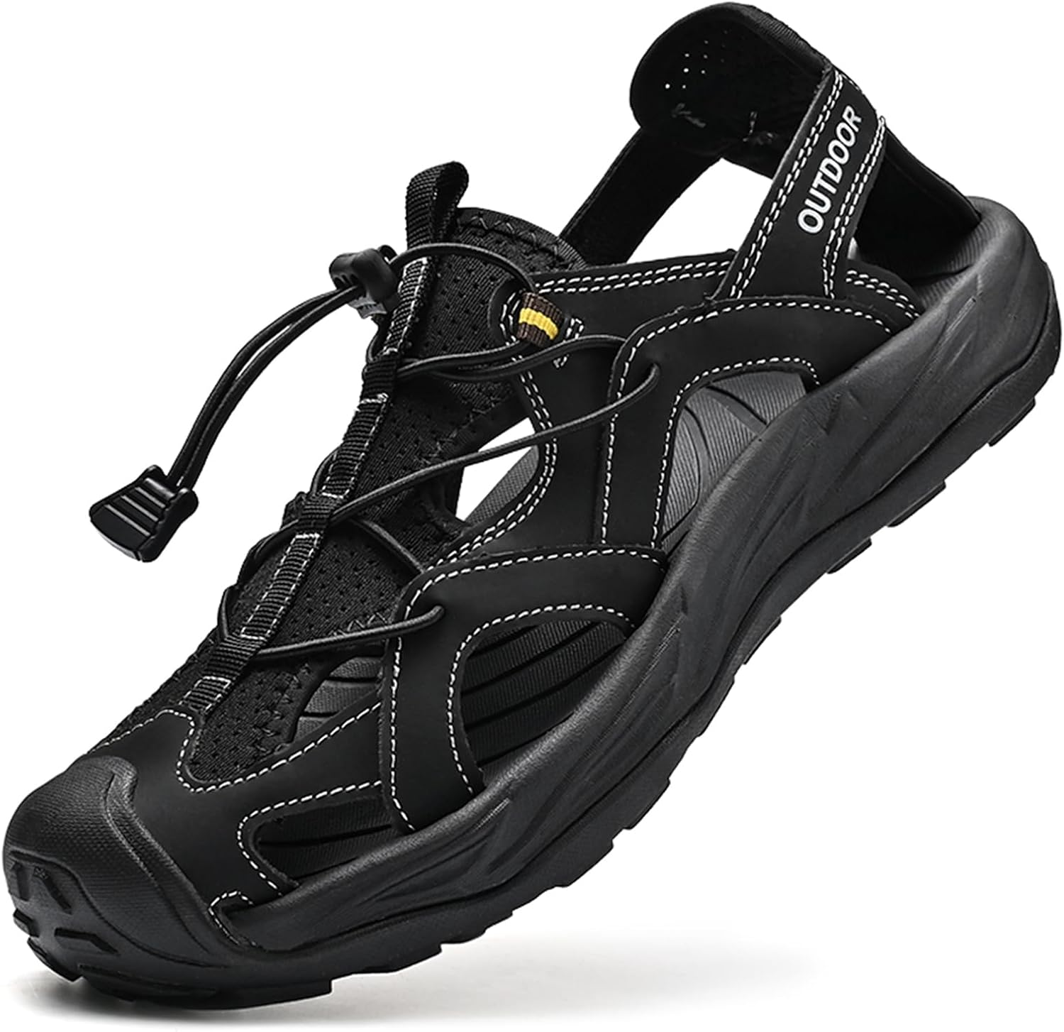 

Мужские спортивные сандалии из кожи с закрытым носком, регулируемые, для активного отдыха, походов, водонепроницаемые, с поддержкой свода стопы, летние сандалии для ходьбы, водонепроницаемая пляжная обувь Ptnoka, черный