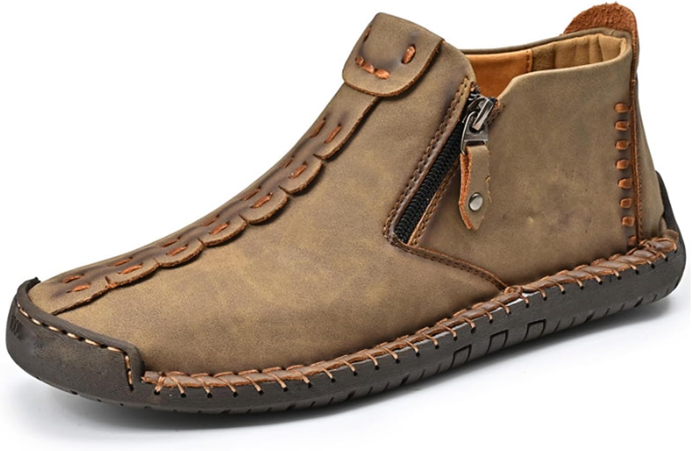 

Мужские повседневные кожаные туфли Кожаные Ренессанс На открытом воздухе Модные ботинки на молнии Без шнуровки Повседневные прогулочные туфли Generic, хаки