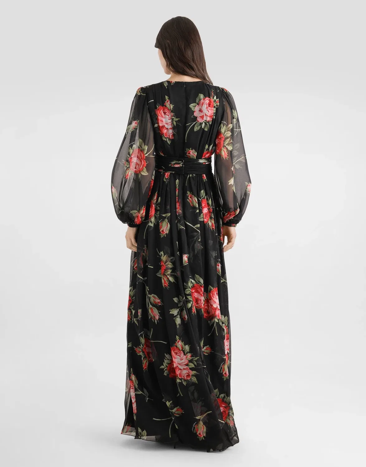 Длинное шифоновое платье с принтом "букет роз" DOLCE & GABBANA, мультицвет — фото 3