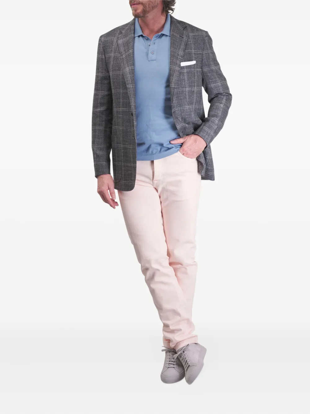 

Клетчатый однобортный пиджак Kiton, серый