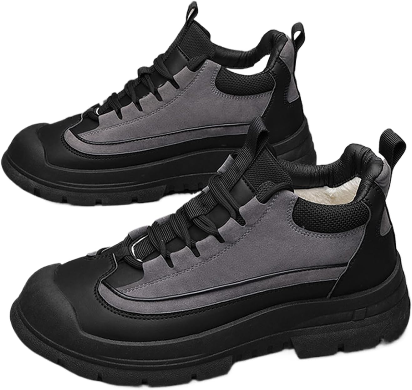 

Мужские замшевые теплые ботильоны на меху для походов, с шнуровкой, зимние водоотталкивающие треккинговые снежные ботинки для улицы, для холодной погоды, с противоскользящей подошвой, легкие и удобные треккинговые снежные кроссовки Nvbuke, серый