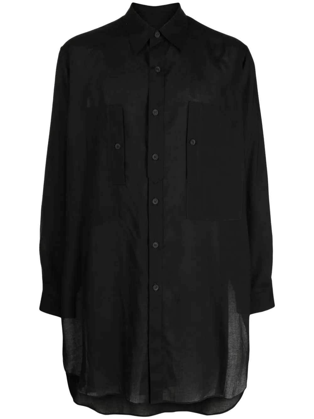 

Длинная рубашка с заостренным воротником Yohji Yamamoto, черный
