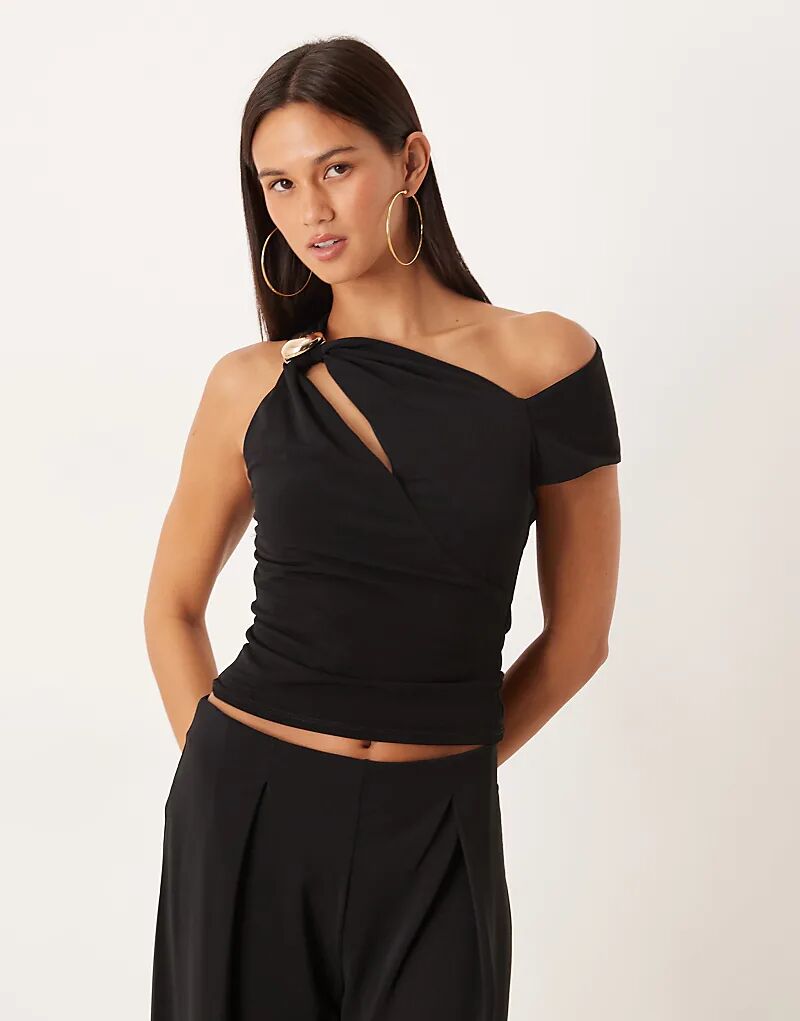 

Топ с открытыми плечами и вырезом ASOS DESIGN черного цвета