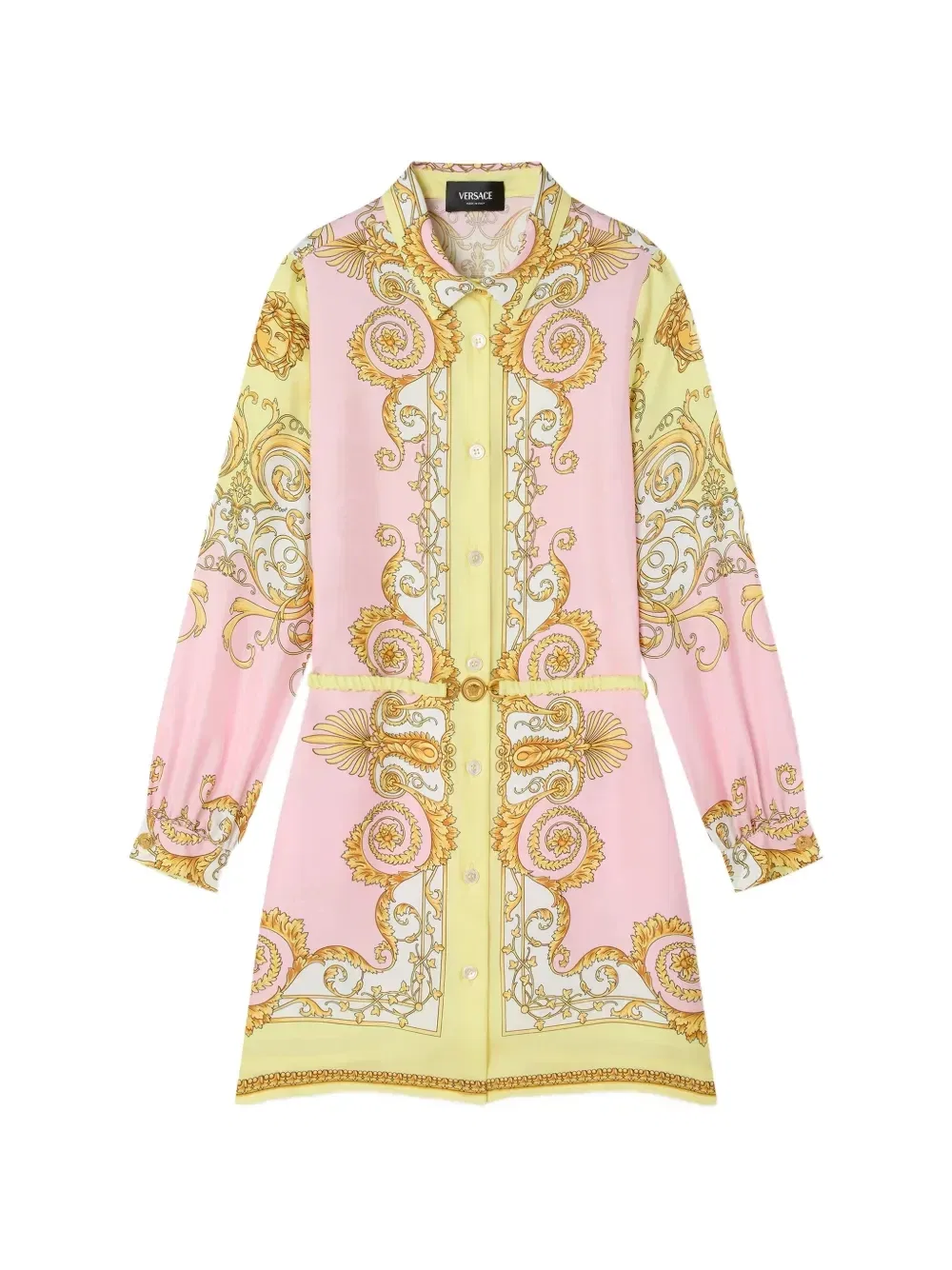 Детское платье-рубашка из шелкового твила с принтом Versace Kids, розовый