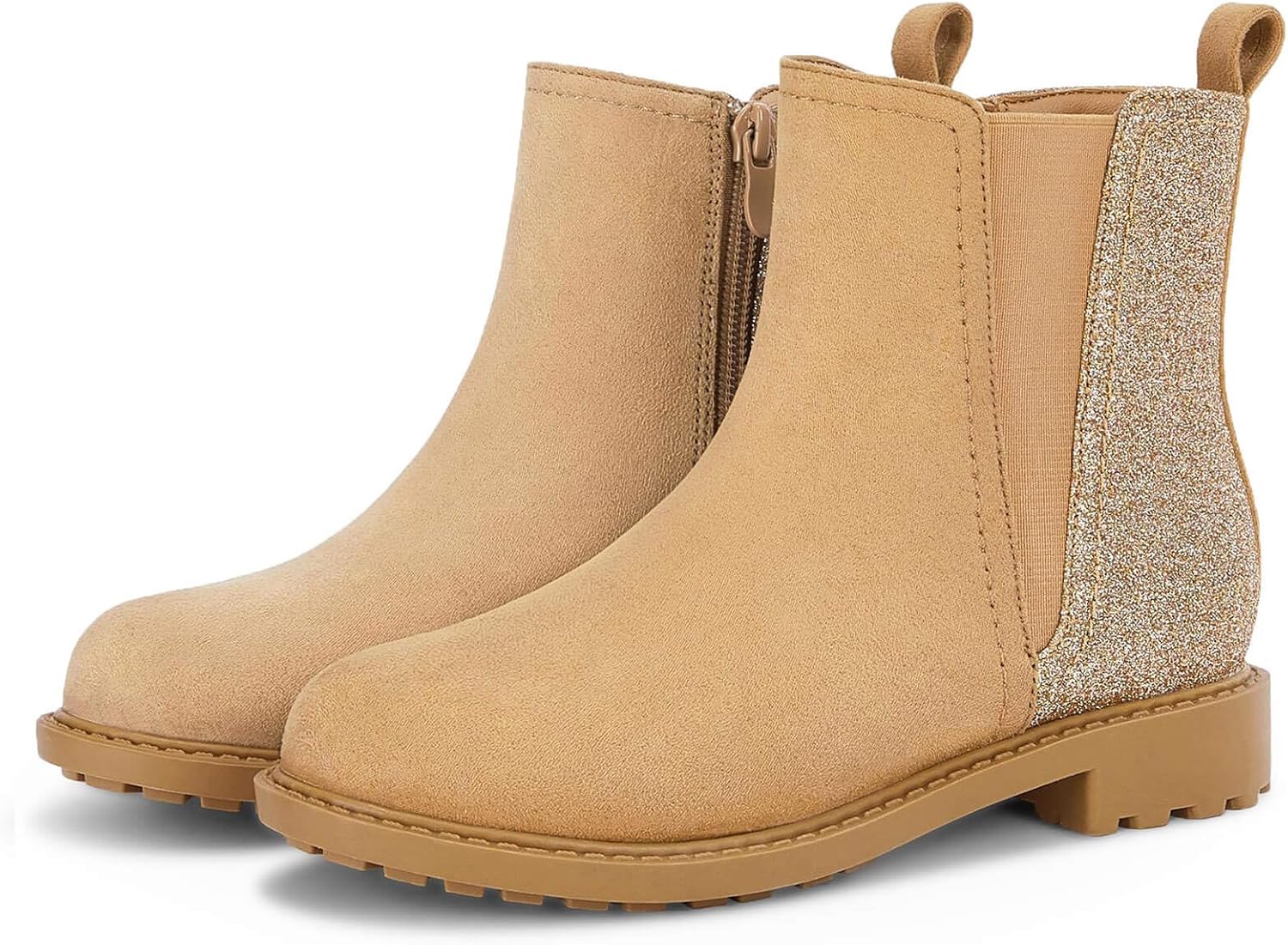 

Детские блестящие ботильоны Coutgo с боковой молнией, удобные челси для малышей/детей младшего и старшего возраста, Camel