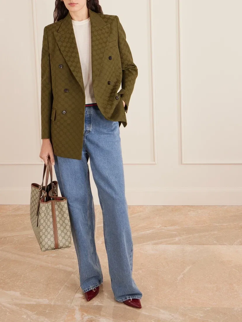 Сумка-тоут из принтованного канваса с покрытием с кожаной отделкой и эмблемой GG GUCCI, бежевый — фото 2