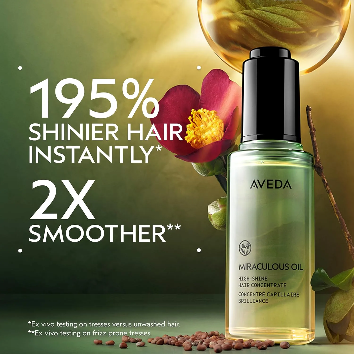 Концентрат для волос Aveda Miraculous Oil High-Shine | Придает блеск | Защита от пушистости до 24 часов* | Термозащита | Для всех типов волос | Ноты лаванды, иланг-иланга и петитгрейна, 43 мл — фото 2