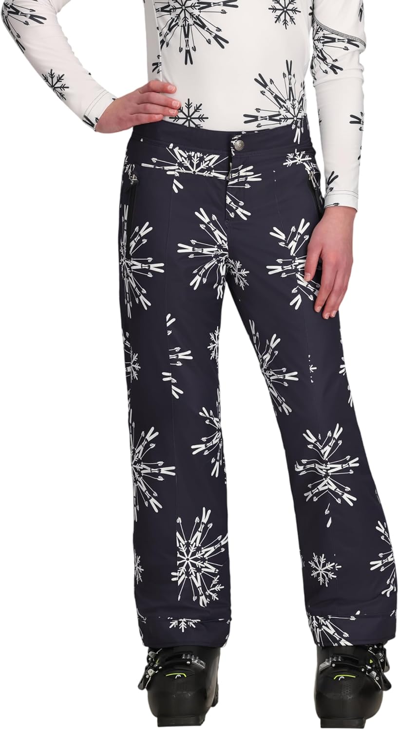 

Утепленные и водонепроницаемые зимние брюки Obermeyer Girls Brooke Print с системой продления срока службы, Black With White Skiflake
