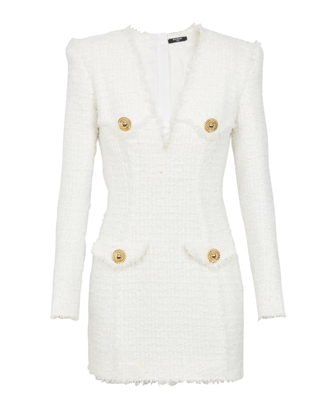 

Короткое твидовое платье Balmain, белый