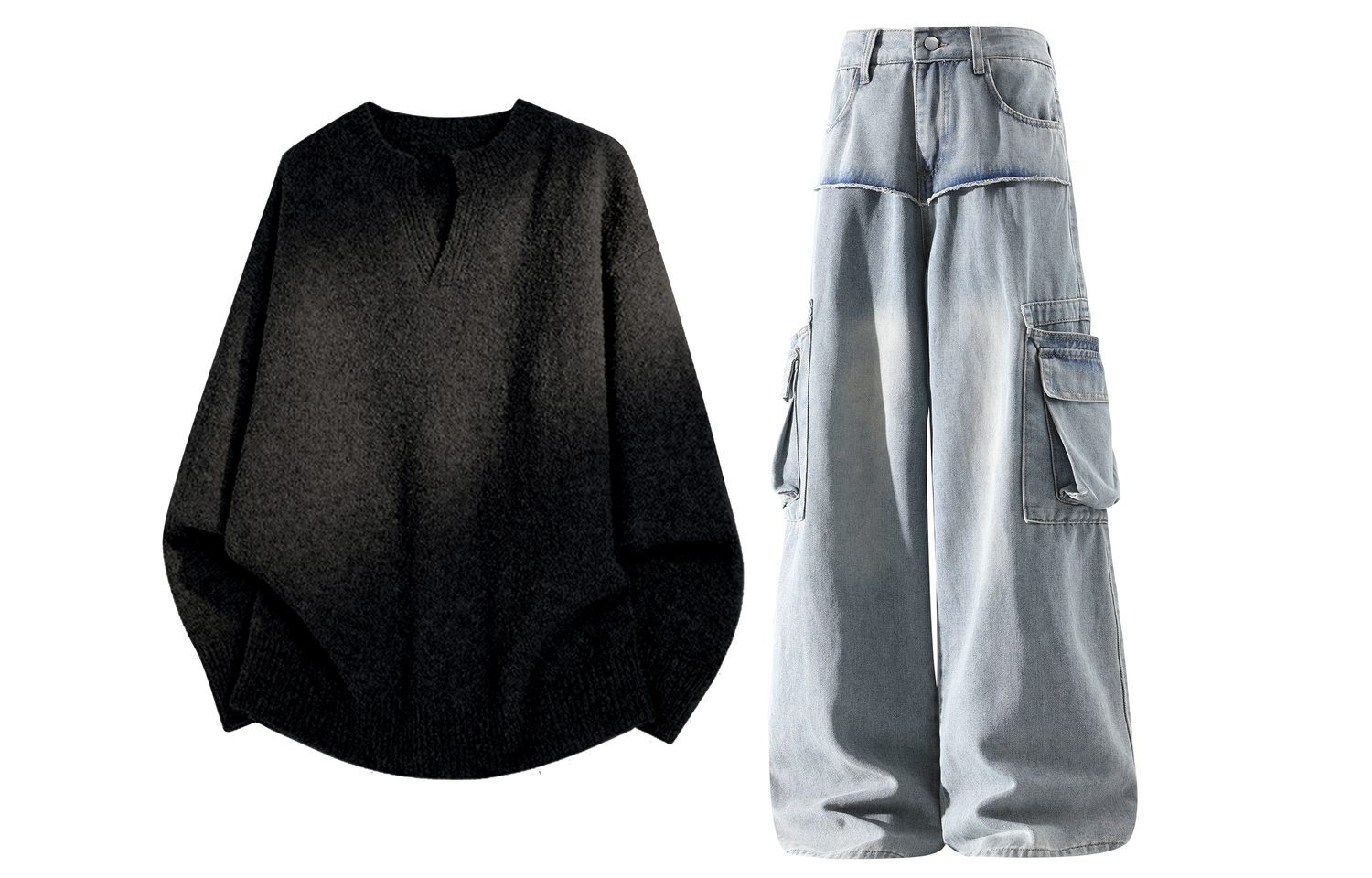 

Повседневная спортивная одежда Unisex V-образный вырез Moderate X1617, черный top+синий pants