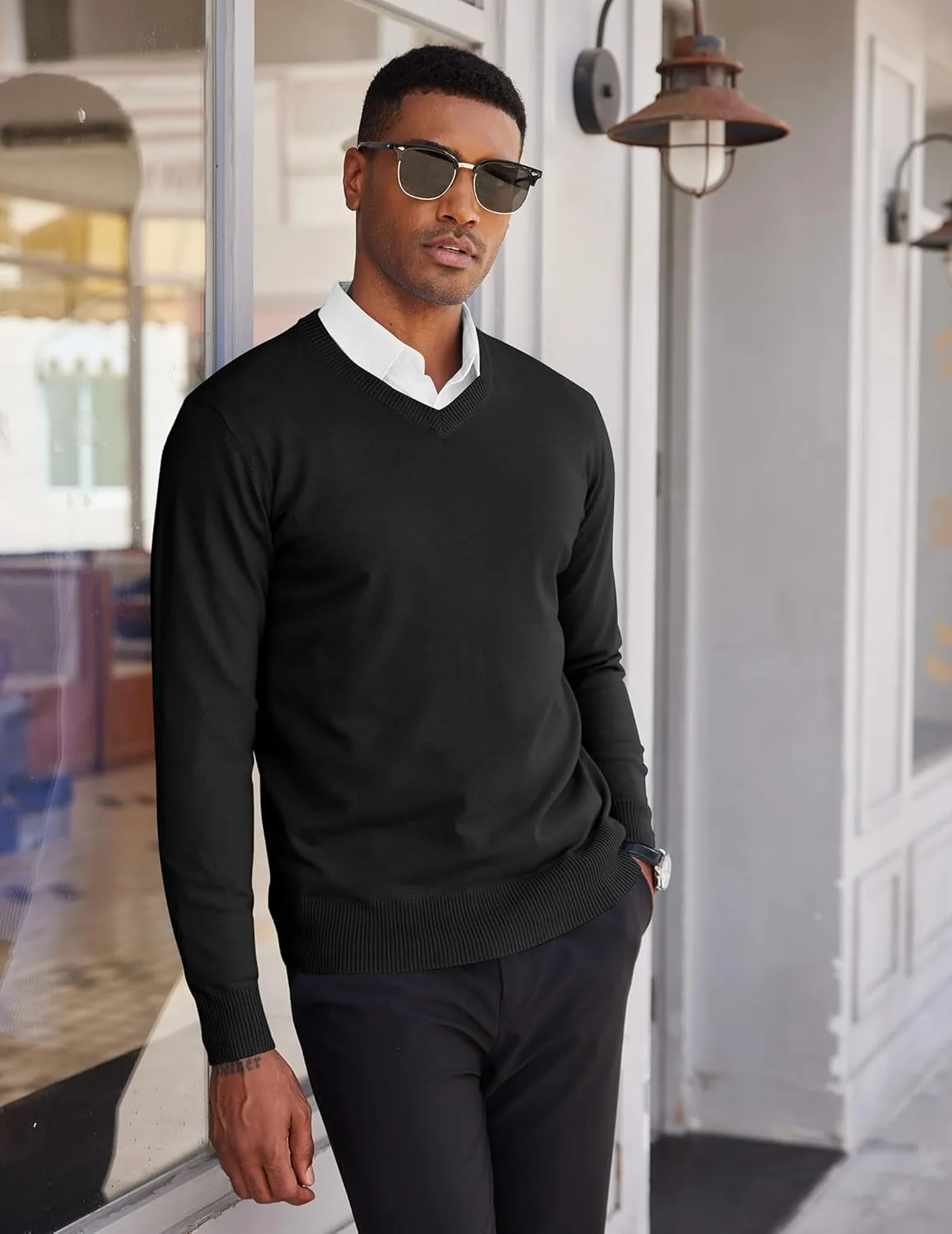 

COOFANDY мужской свитер V-образным вырезом легкий вязаный