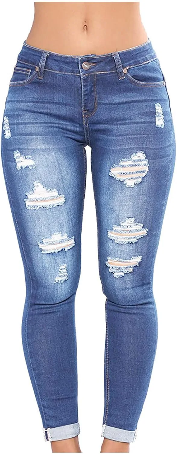 

Женские джинсы roll up с эффектом контроля живота, stretchy, рваные, distressed, mid rise, slim fit, skinny, pull-on