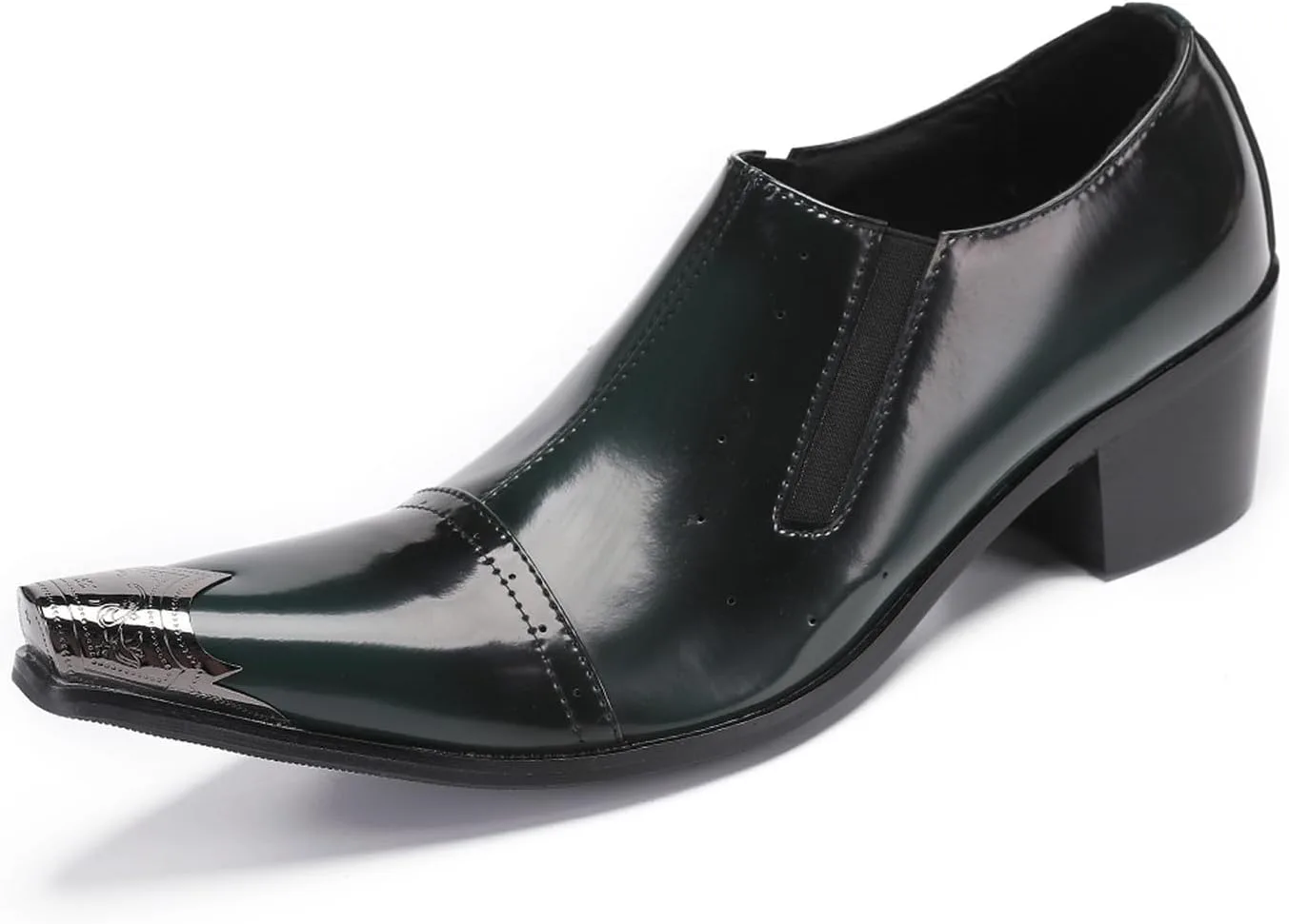 

Мужские лоферы Santimon Loafers, свадебное платье, слипоны, диско, вечерние туфли - повседневные туфли на каблуке с металлическим носком - западные мокасины для мужчин и мальчиков, черный/зеленый