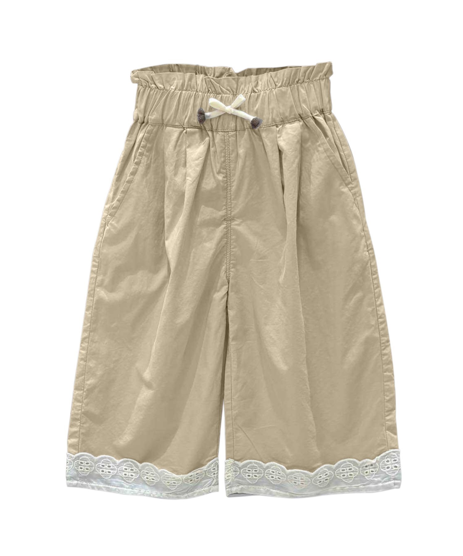 Широкие хлопковые брюки с кружевной каймой Aimoha Kids, beige