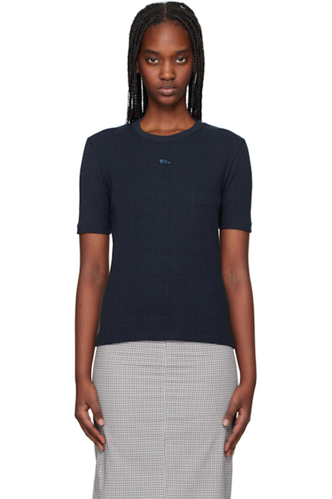 

Футболка в рубчик Blue Baby Fox облегающая Maison Kitsuné