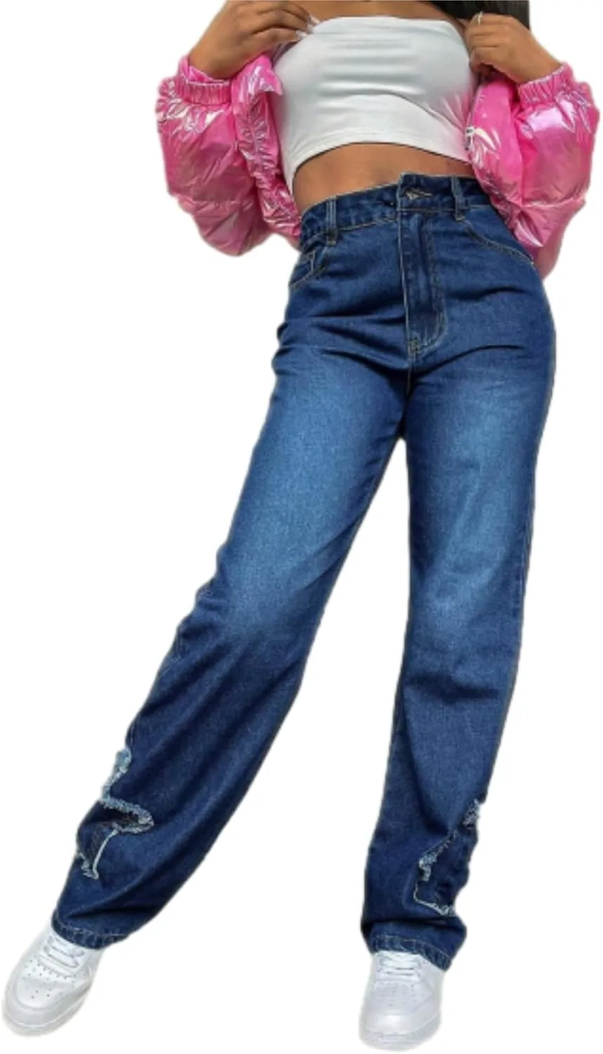 

Женские джинсы прямого кроя с вышивкой звезд high rise WGXWGX