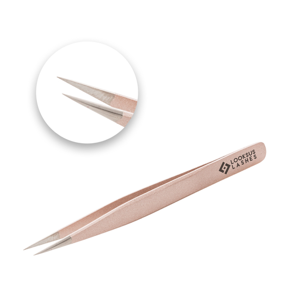 

Пинцет для наращивания ресниц 1, 1 упаковка. Looksus Lashes Rose gold
