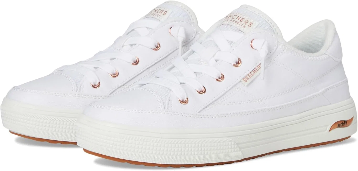 Кроссовки Skechers Damen Arch Fit Arcade Meet Ya ThereSneaker, 2-White Canvas Rose Gold Trim — фото 2