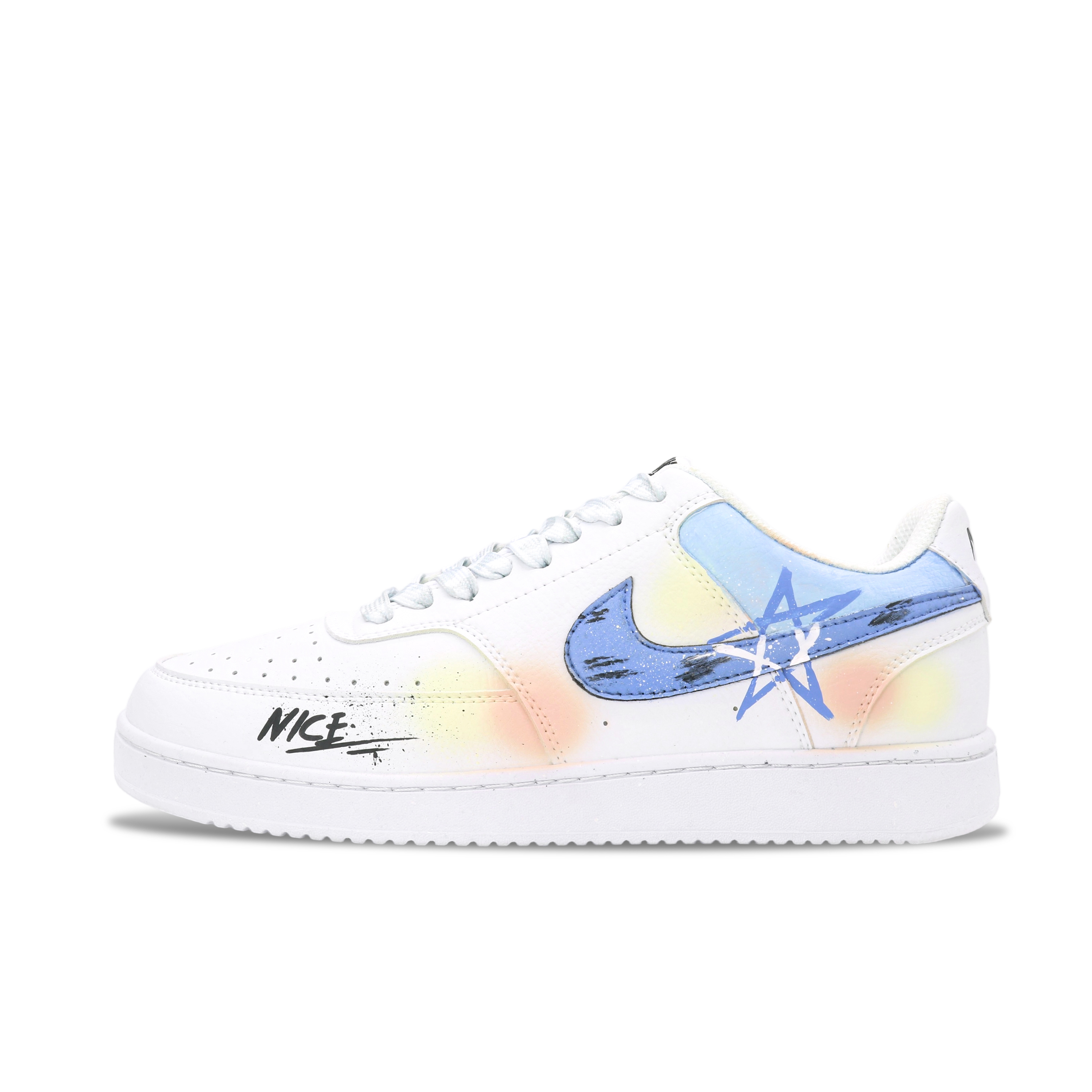 

Nike Кроссовки Court Vision Rainbow Brush Stroke легкие и дышащие, низкие, мужские, для скейтбординга, синие, желтые, белые
