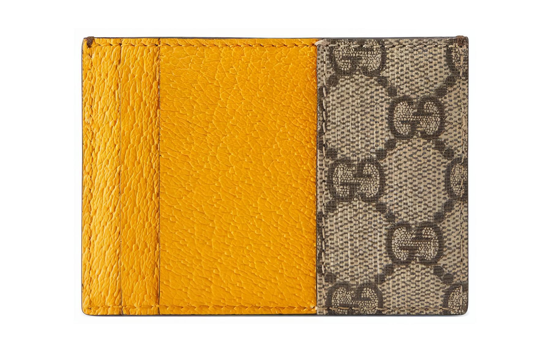 GUCCI Neo Vintage Series Унисекс Картхолдер из холста с кожаным кардклипом Эбони и Коричневый и Желтый — фото 3