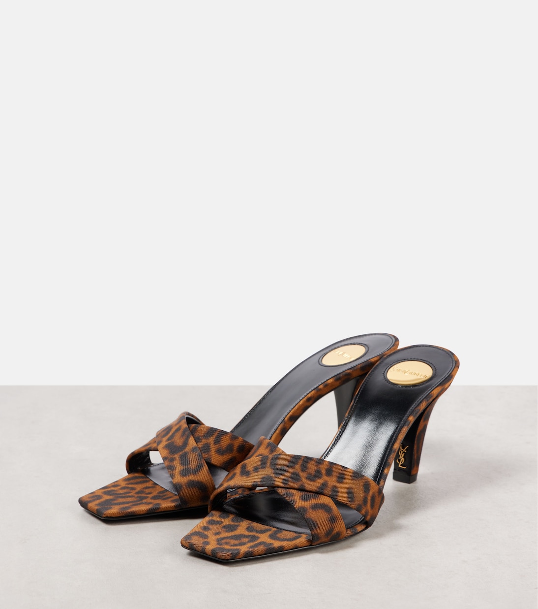 Джилл 75 мюли из сатина с леопардовым принтом Saint Laurent, Manto Naturale (Light Bronze) — фото 4