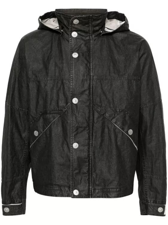 

Льняная куртка с капюшоном и логотипом Stone Island, черный
