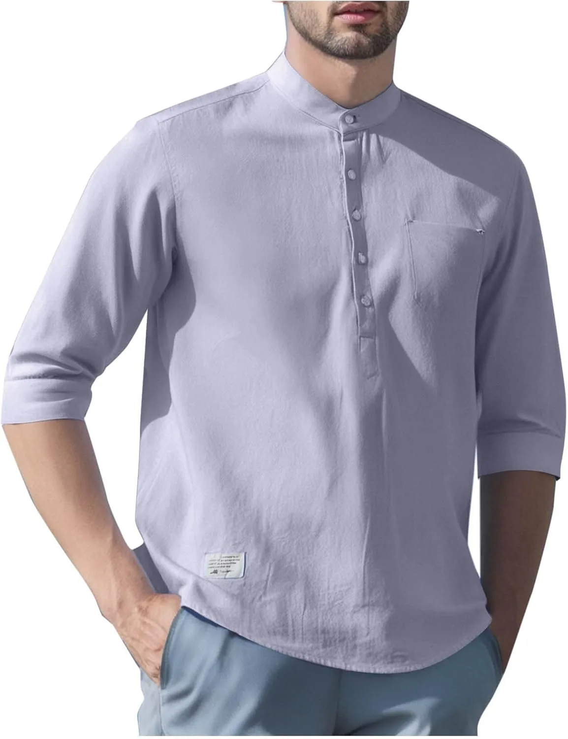 

Мужская хлопковая льняная рубашка-поло с 3/4 рукавом и карманом Xiaojmake