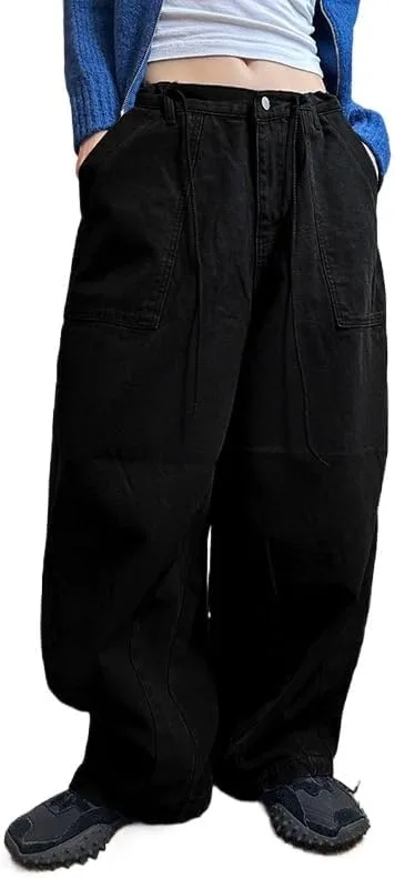 

Женские джинсы с завязками low waisted, эластичным поясом и широкими штанинами LAPUNIOT