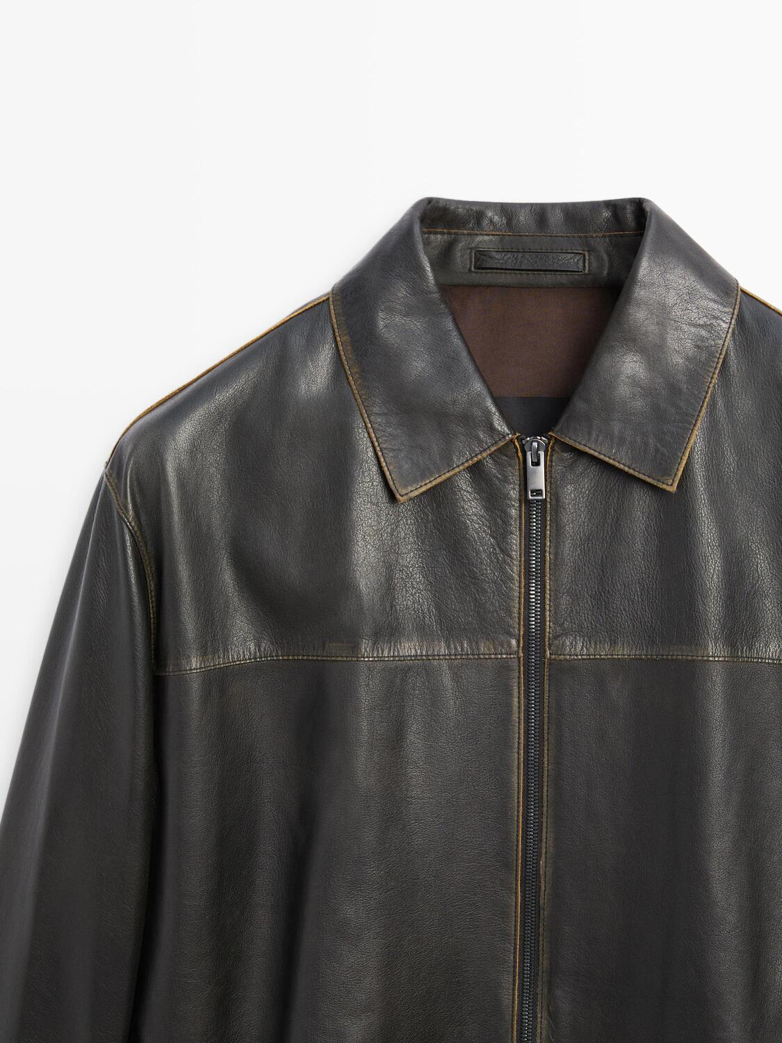 Кожаная куртка с эффектом состаривания Massimo Dutti, brown — фото 4