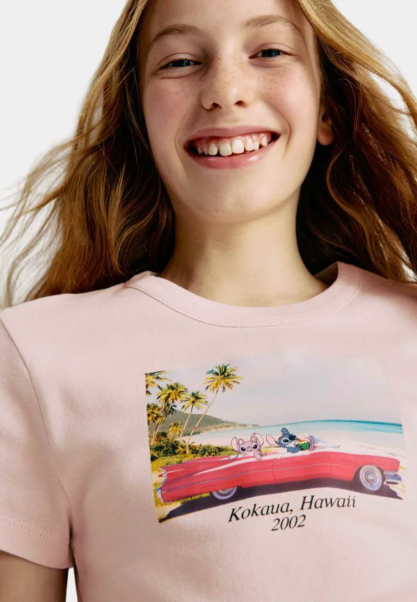 Укороченная футболка с принтом "лило и стич" Marks & Spencer, Pink